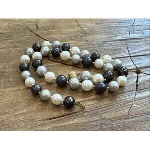 Vintage 585 Gold Tri Color Pearl Necklace Tahitian Freshwater 17” Gray Cream
